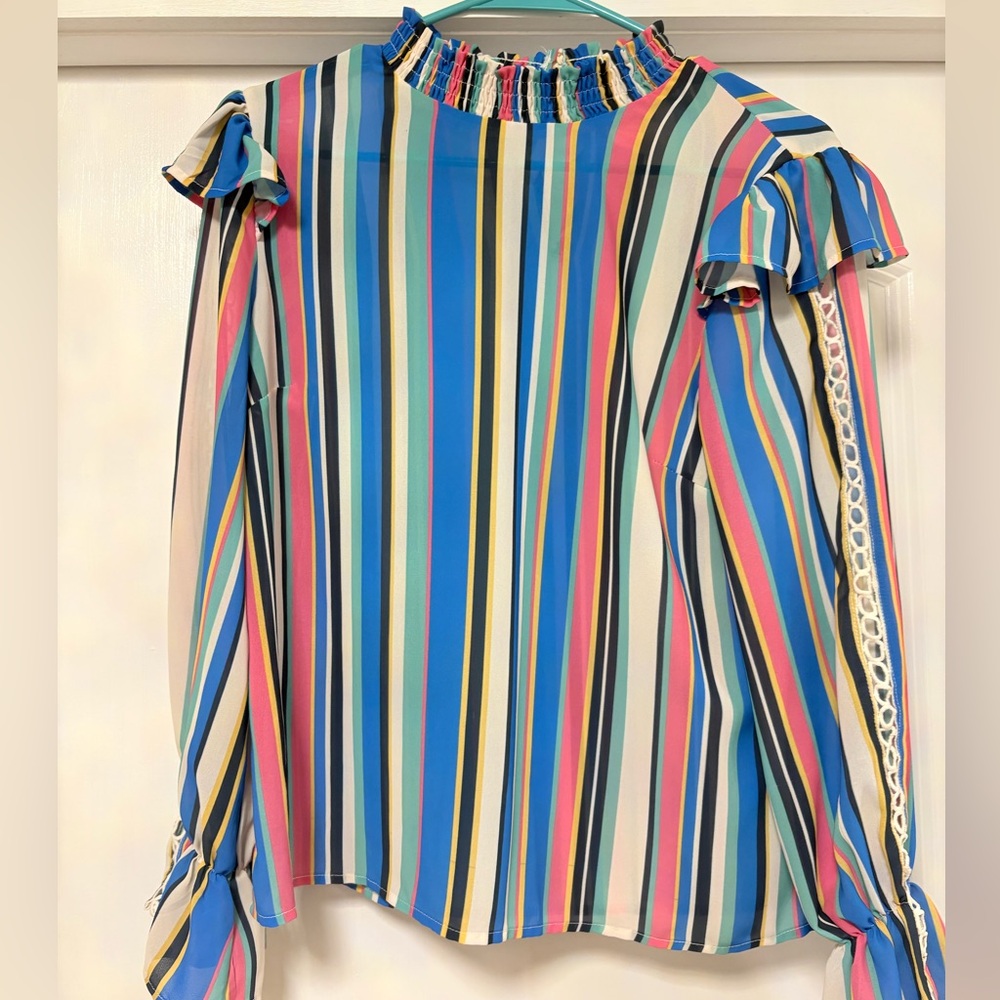 Colorful Striped Ruffle Sleeve Blouse